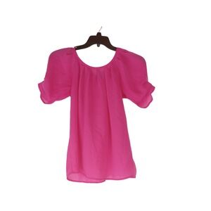 Cynthia Rowley Womens Top Pink Puff Sleeve Woven Lightweight Blouse Size S
